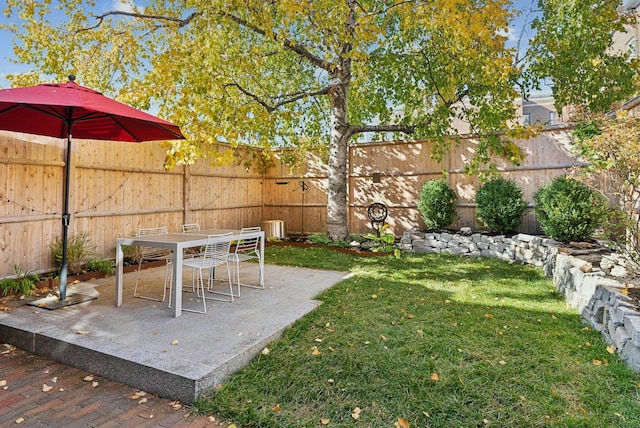 view of yard featuring a fenced backyard and a patio