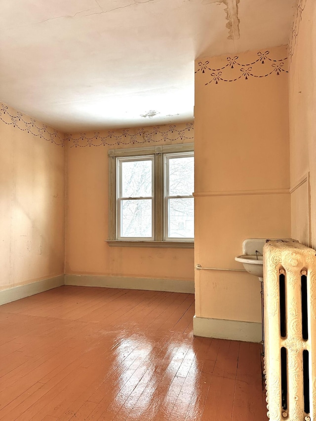 spare room featuring baseboards and wood-type flooring