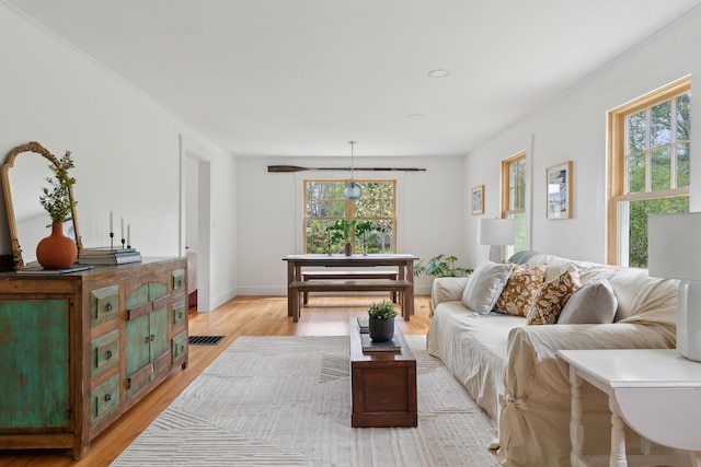 463 Back Meadow Rd, Damariscotta, ME 04543 - living room featuring healthy amount of natural light, light wood-style floors, recessed lighting, and baseboards