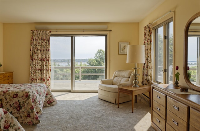 carpeted bedroom with access to outside