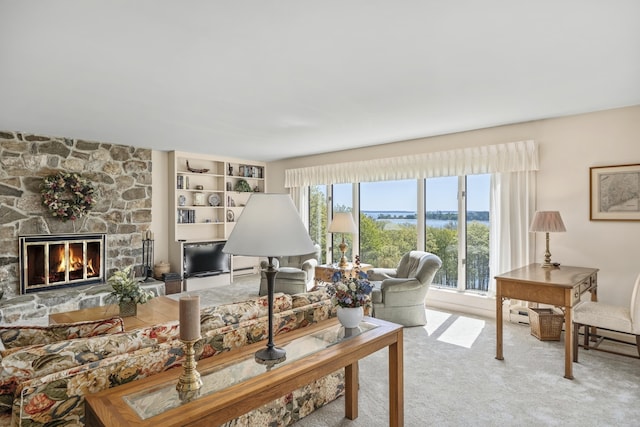 153 Back Shore Rd, Bristol, ME 04564 - living area with carpet flooring and a fireplace