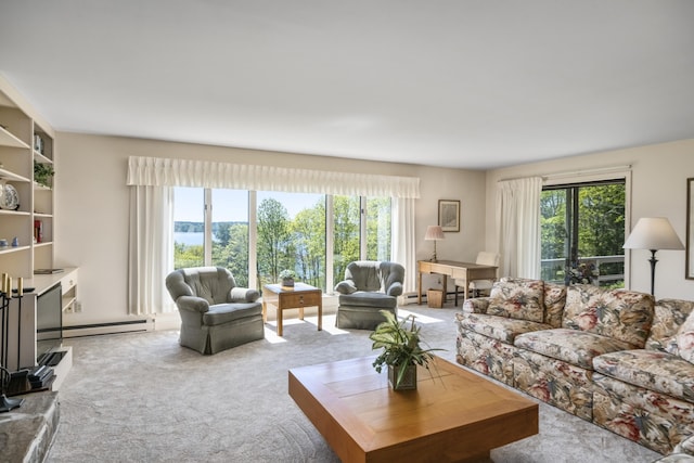 153 Back Shore Rd, Bristol, ME 04564 - living area with carpet floors, a baseboard radiator, and baseboard heating