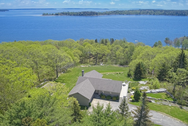 153 Back Shore Rd, Bristol, ME 04564 - aerial view of property and surrounding area featuring a nearby body of water and a heavily wooded area