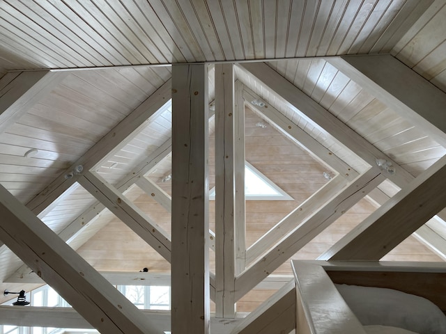 room details featuring beamed ceiling and wood ceiling