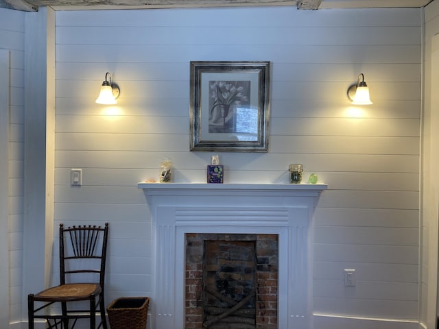 room details featuring a fireplace