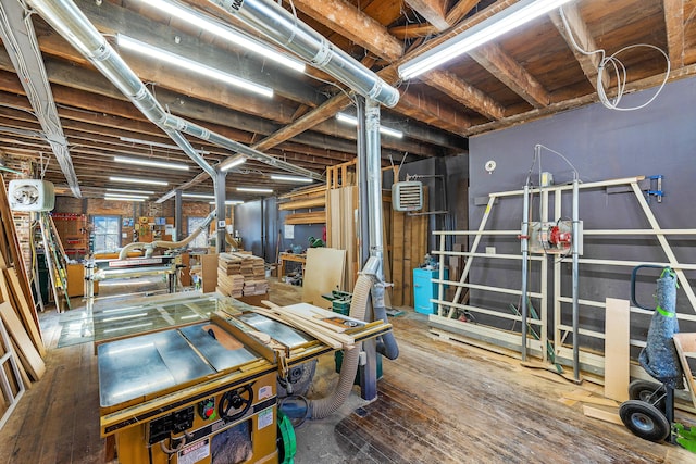 basement with wood-type flooring