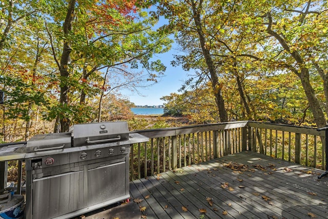 wooden terrace with a water view