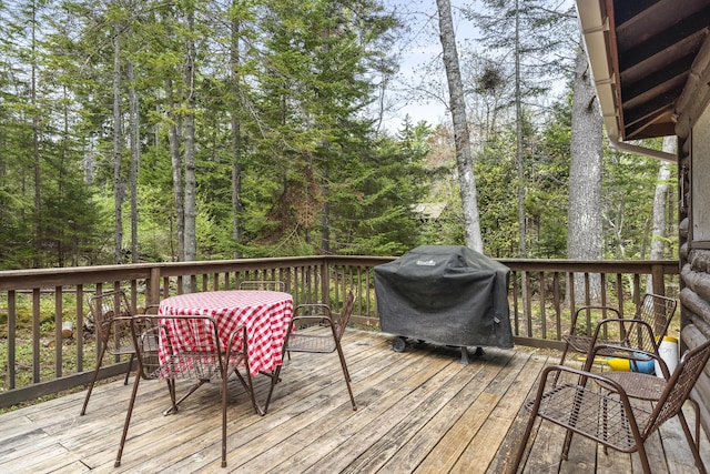 14 Crooked Pine Rd, Boothbay Harbor, ME 04538 - wooden deck with a grill and outdoor dining area