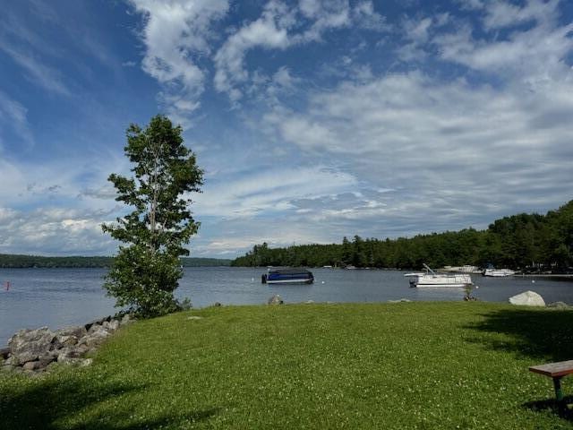 property view of water with a dock