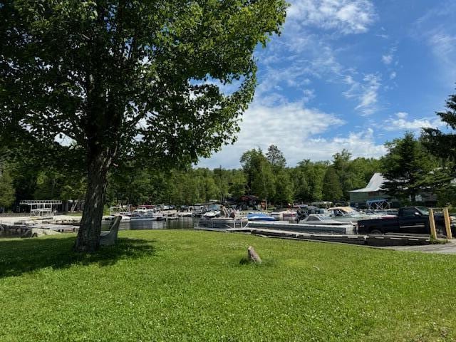 view of property's community with a lawn