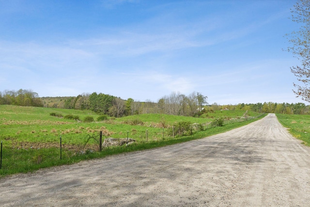 49 Megquier Rd, Gray, ME 04039 - view of dirt / gravel road featuring a view of rural / pastoral area and a forest view