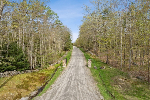 49 Megquier Rd, Gray, ME 04039 - view of dirt / gravel road featuring a view of trees