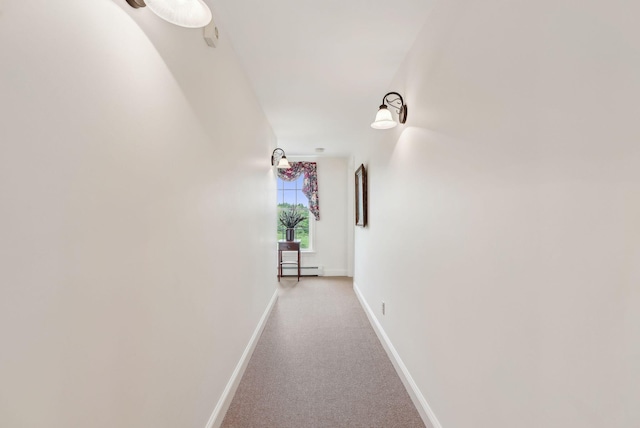 49 Megquier Rd, Gray, ME 04039 - hall with light carpet, a baseboard radiator, and baseboards