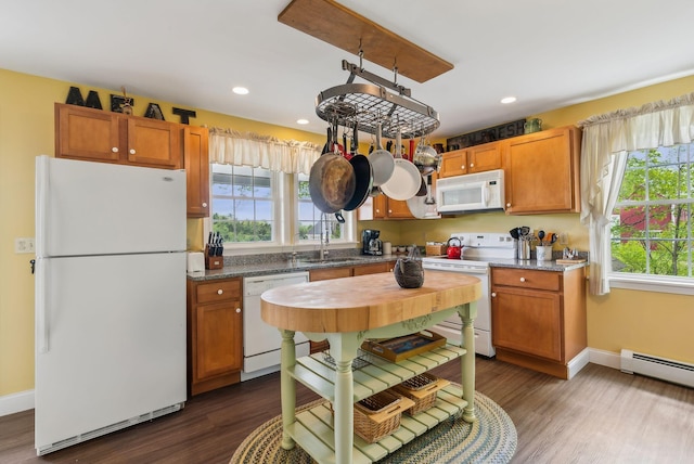 49 Megquier Rd, Gray, ME 04039 - kitchen with white appliances, plenty of natural light, dark wood finished floors, and recessed lighting
