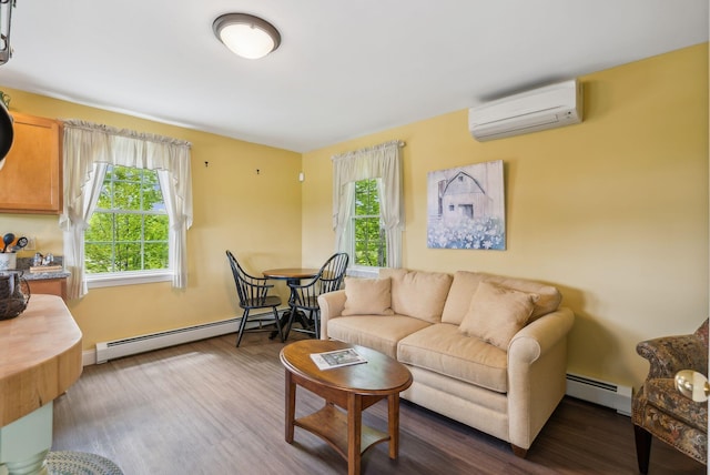 49 Megquier Rd, Gray, ME 04039 - living room featuring a wall unit AC, a baseboard radiator, and healthy amount of natural light