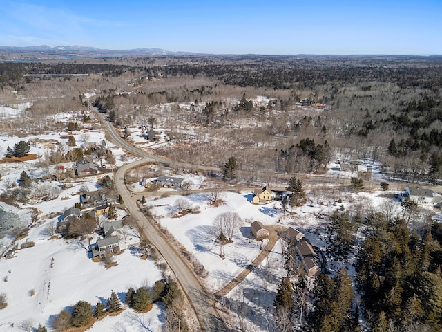 snowy aerial view featuring a mountain view