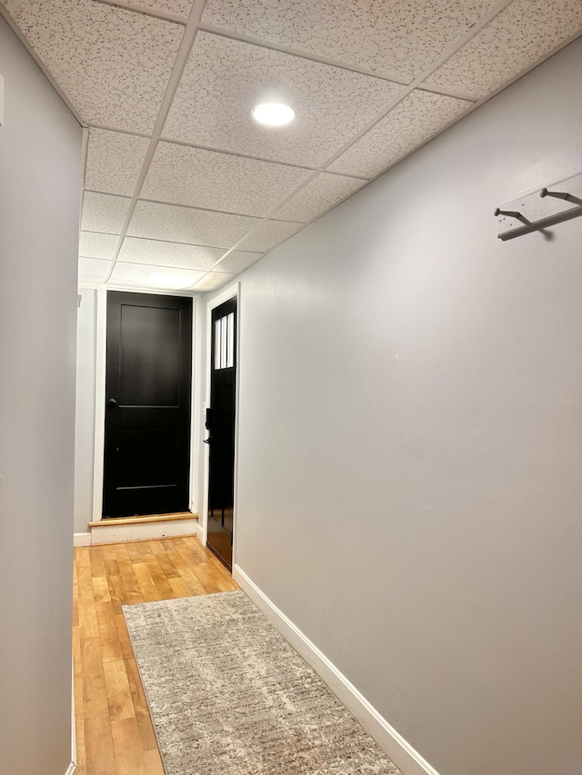 7 Birch Dr, Raymond, ME 04071 - doorway to outside featuring baseboards, light wood-type flooring, recessed lighting, and a paneled ceiling