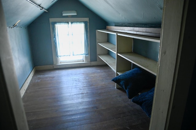 additional living space featuring vaulted ceiling and hardwood / wood-style floors