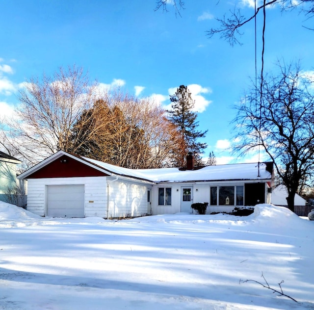 single story home with a chimney