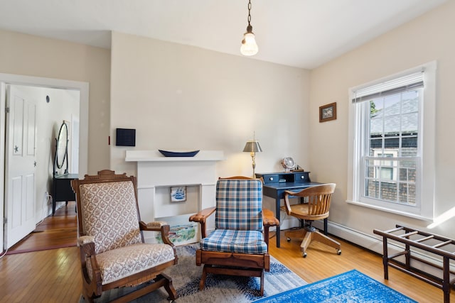 sitting room featuring baseboards and hardwood / wood-style floors