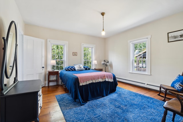 bedroom featuring multiple windows and wood finished floors