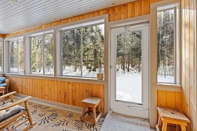 sunroom with wood ceiling