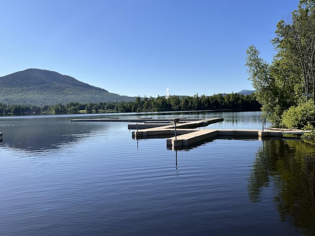 view of dock featuring a water and mountain view