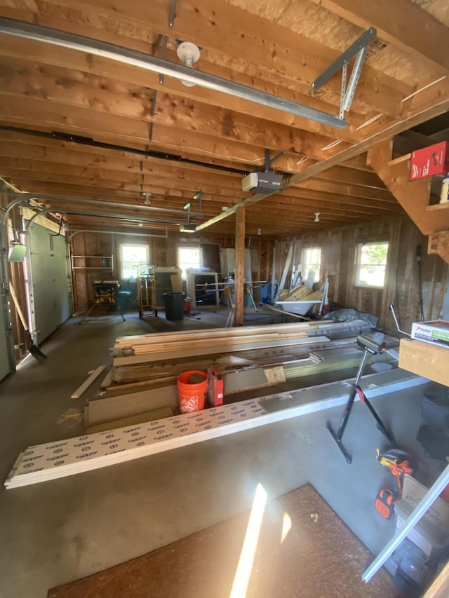 garage with a garage door opener