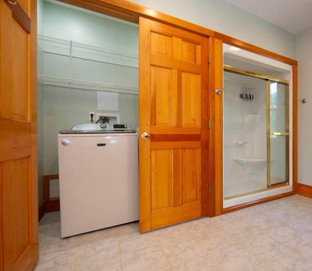 547 Mariaville Rd, Ellsworth, ME 04605 - bathroom with washer / dryer and a stall shower