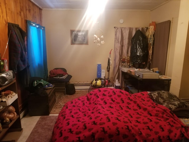 carpeted bedroom featuring crown molding