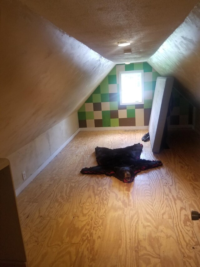 46 Collins St, Caribou, ME 04736 - additional living space with a textured ceiling, vaulted ceiling, and baseboards