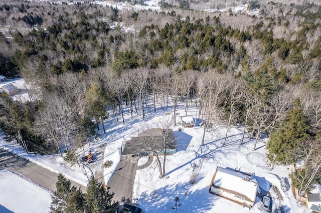 birds eye view of property with a wooded view