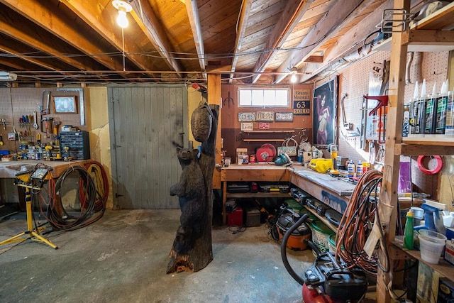 basement featuring a workshop area