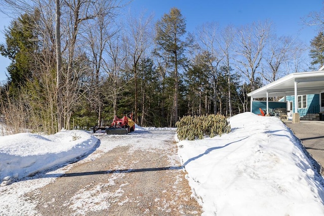 view of yard layered in snow