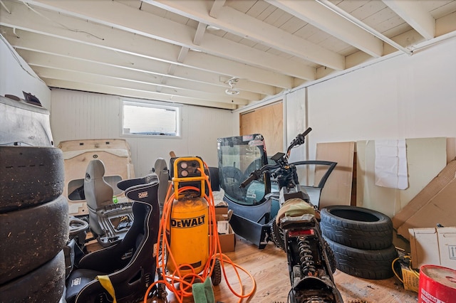 basement with wood finished floors