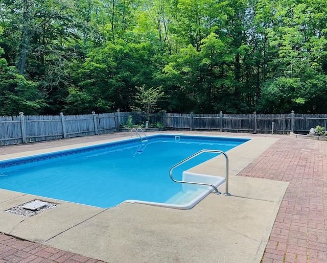 view of swimming pool featuring a patio area, a fenced backyard, and a fenced in pool