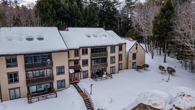 view of snow covered property