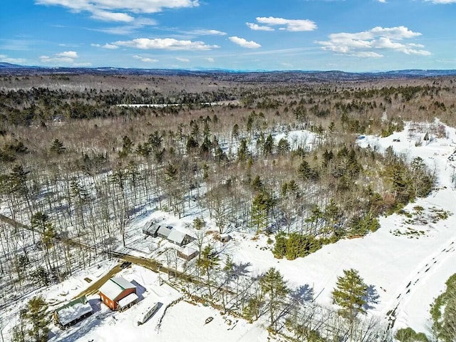 snowy aerial view featuring a mountain view