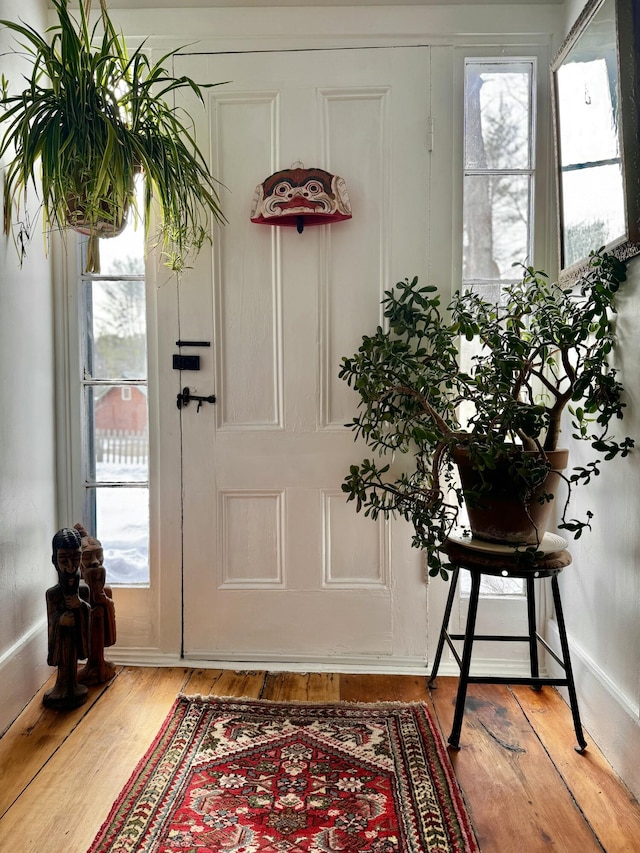 entryway featuring baseboards and wood finished floors