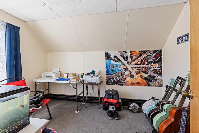 home office featuring lofted ceiling