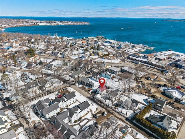 aerial view with a water view and a residential view