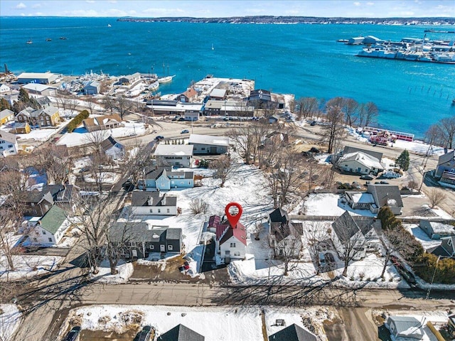 bird's eye view featuring a water view