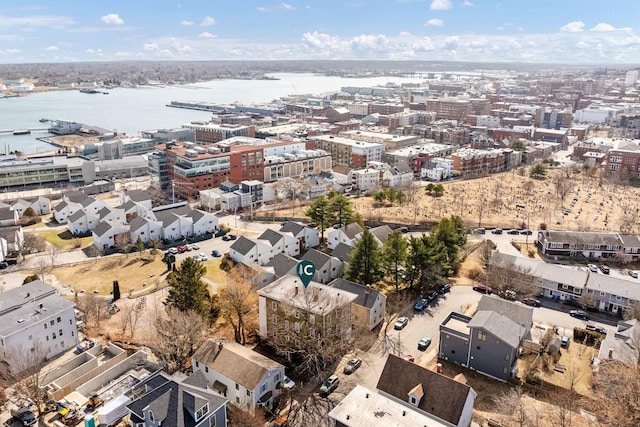 aerial view featuring a water view