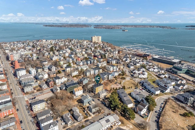 aerial view with a water view