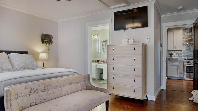 7 Dogleg Dr, Windham, ME 04062 - bedroom with ornamental molding, dark wood-style flooring, ensuite bath, and baseboards