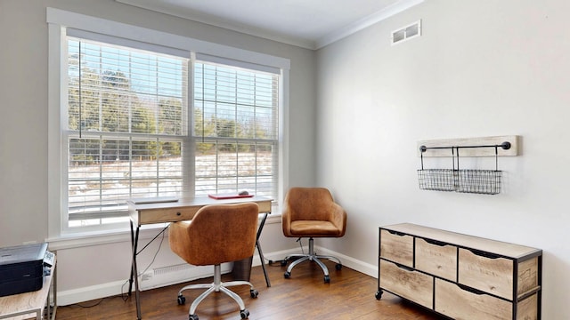7 Dogleg Dr, Windham, ME 04062 - office space featuring healthy amount of natural light, baseboards, crown molding, and wood finished floors