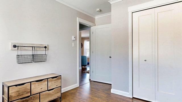 7 Dogleg Dr, Windham, ME 04062 - corridor featuring dark wood finished floors, crown molding, and baseboards