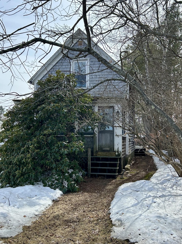 view of snow covered exterior