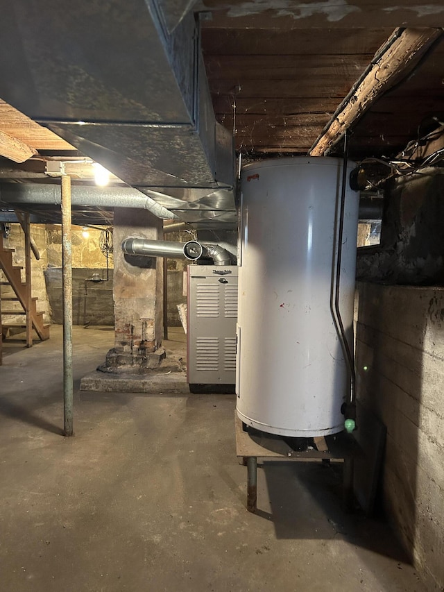 unfinished below grade area with water heater