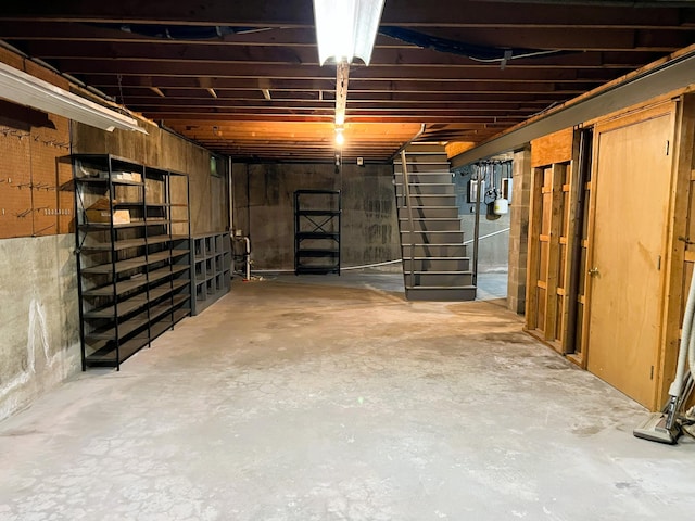 view of unfinished basement